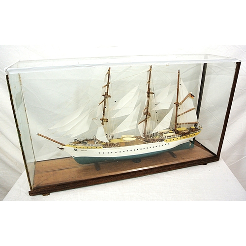 213 - Ornate model of a 3 masted barque - 'Gorch Foch' in glass display cabinet