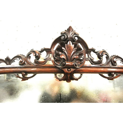 215 - Edwardian inlaid walnut chiffonier sideboard with ornate mirrored back, scroll carved pediment, shap... 