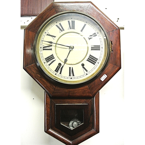 217 - Edwardian small regulator wall clock with brass framed round dial and pendulum