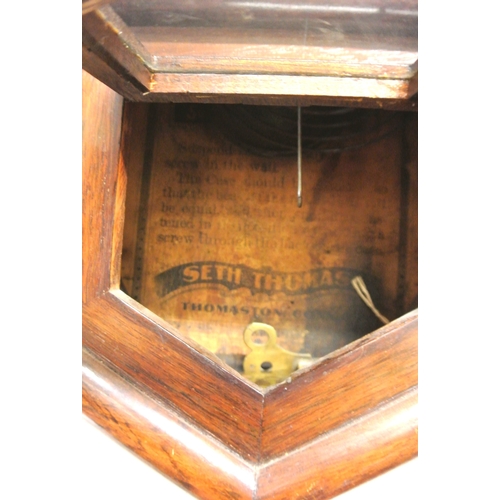 217 - Edwardian small regulator wall clock with brass framed round dial and pendulum