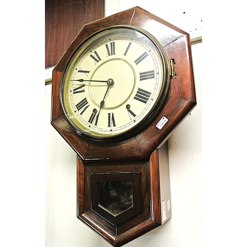 217 - Edwardian small regulator wall clock with brass framed round dial and pendulum