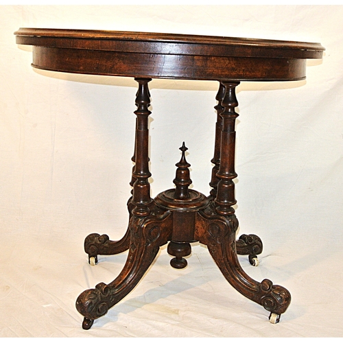 220 - Victorian inlaid walnut demi-lune card table with swivel fold-over top, foliate inlaid, baize top, r... 