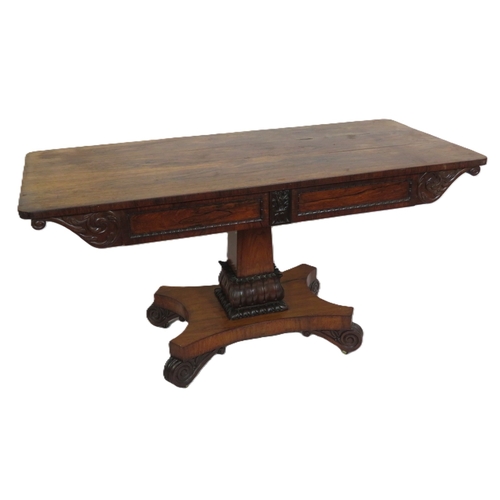 230 - Victoria oblong rosewood library or hall  table with two frieze drawers, scroll and foliate decorati... 