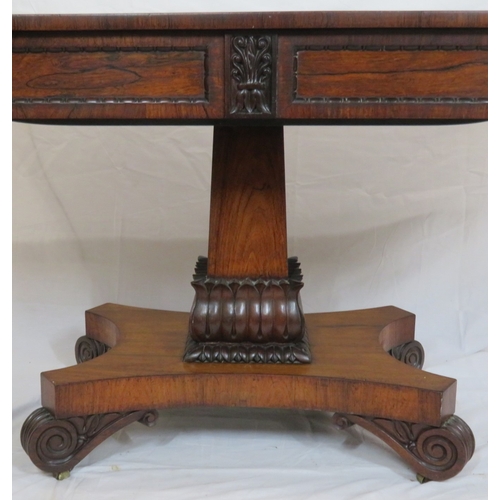 230 - Victoria oblong rosewood library or hall  table with two frieze drawers, scroll and foliate decorati... 