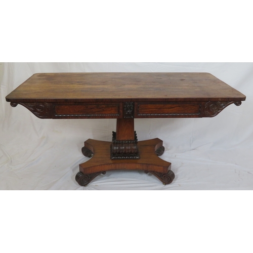 230 - Victoria oblong rosewood library or hall  table with two frieze drawers, scroll and foliate decorati... 