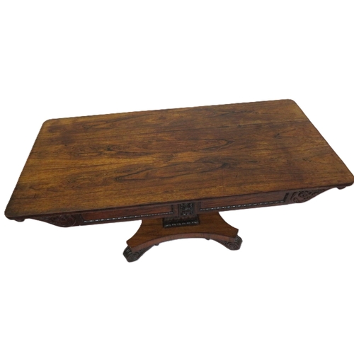 230 - Victoria oblong rosewood library or hall  table with two frieze drawers, scroll and foliate decorati... 