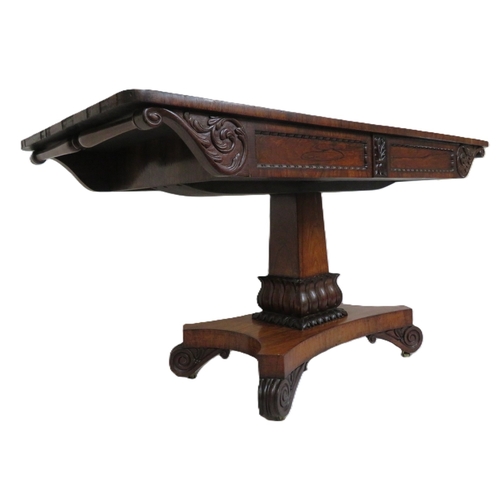 230 - Victoria oblong rosewood library or hall  table with two frieze drawers, scroll and foliate decorati... 