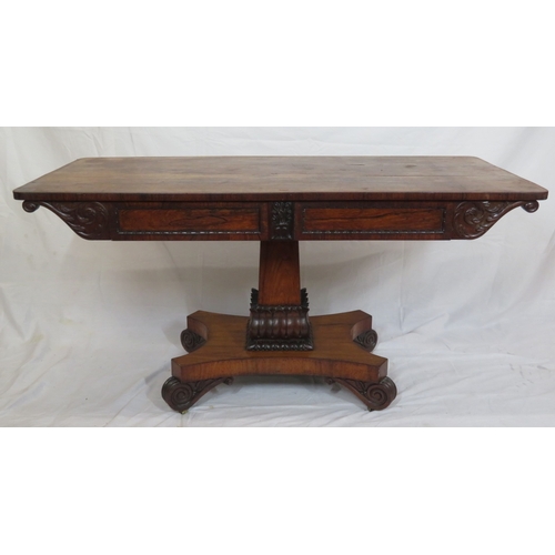 230 - Victoria oblong rosewood library or hall  table with two frieze drawers, scroll and foliate decorati... 