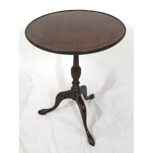 231 - Victorian mahogany lamp or wine table with round tip-up top, raised rim, on vase turned column with ... 