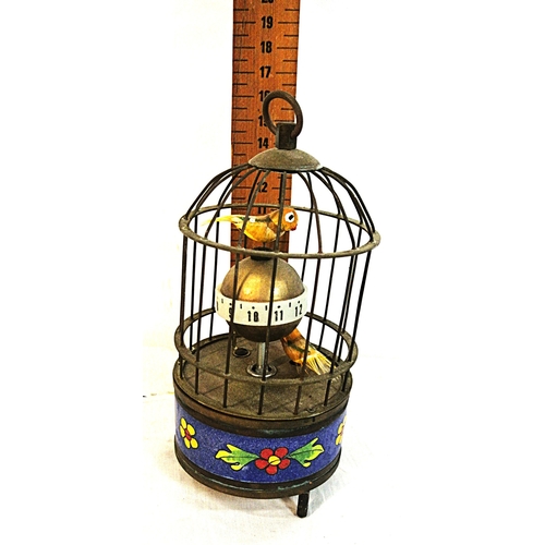 239 - Edwardian style brass and cloisonne automaton Birdcage clock