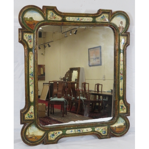 266 - Italian hand painted decorative wall mirror with foliate decoration