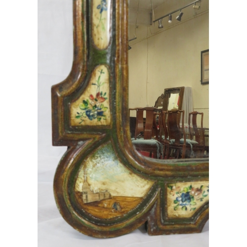 266 - Italian hand painted decorative wall mirror with foliate decoration