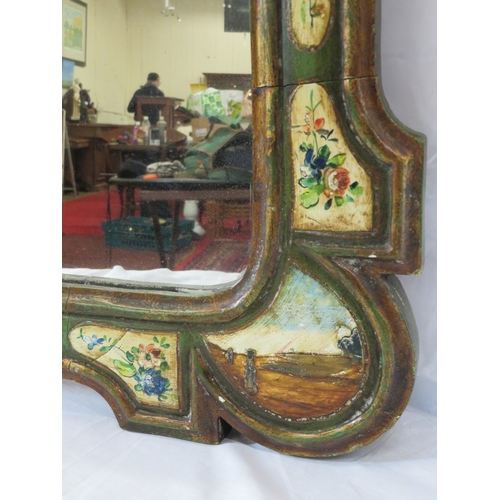 266 - Italian hand painted decorative wall mirror with foliate decoration
