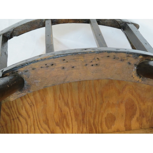 296 - Arts & crafts open armchair with railed back