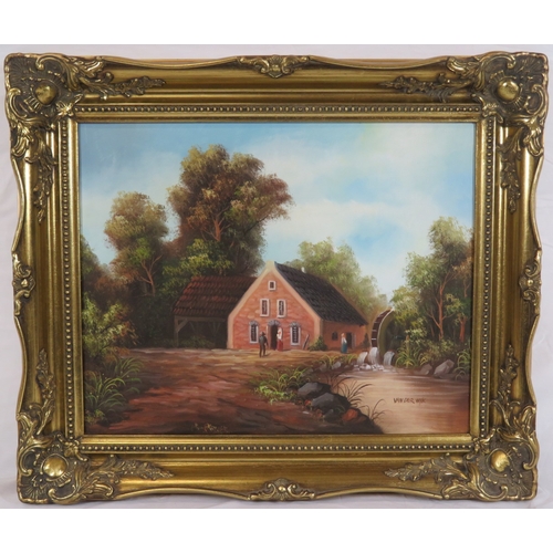 45 - Van Der Wyk 'Old Mill by a weir' oil on canvas, 40x50cm