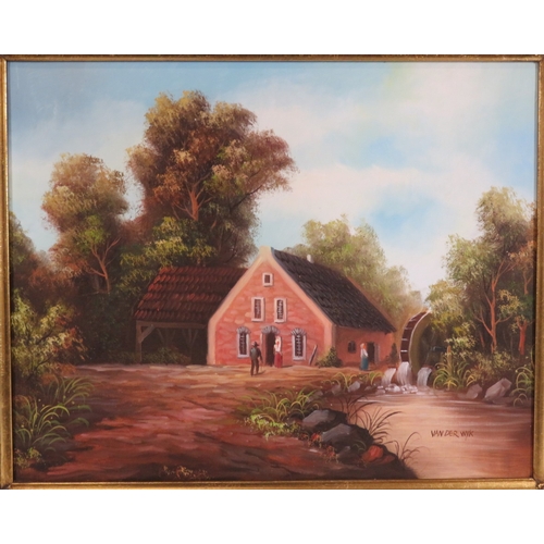 45 - Van Der Wyk 'Old Mill by a weir' oil on canvas, 40x50cm