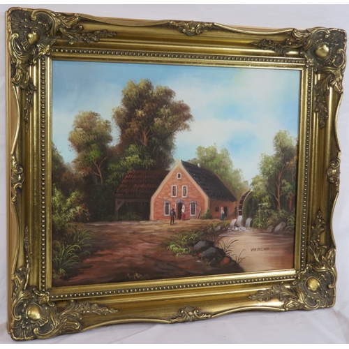 45 - Van Der Wyk 'Old Mill by a weir' oil on canvas, 40x50cm
