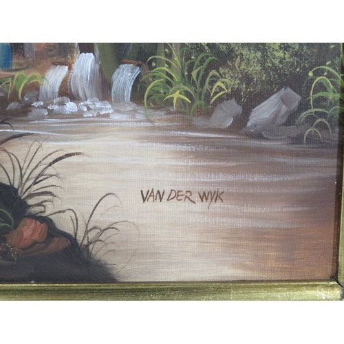 45 - Van Der Wyk 'Old Mill by a weir' oil on canvas, 40x50cm