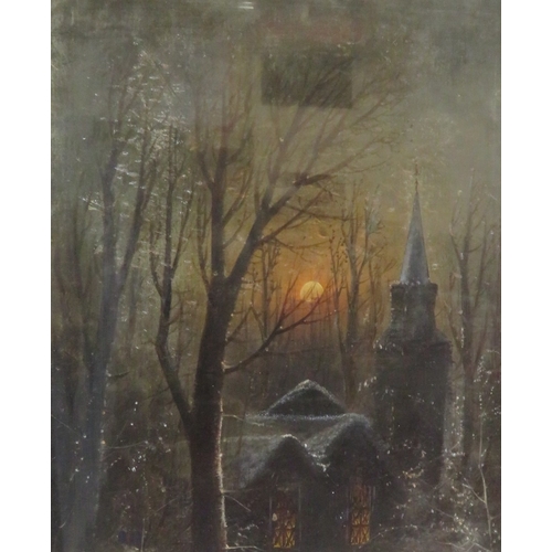 53 - George Wilson (Scottish,1848-1890) 'Moonlit scene with church' pastels, 58x88cm, signed