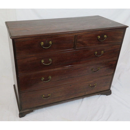 95 - Edwardian mahogany chest of 2 short and 3 long drawers with drop handles, on bracket feet