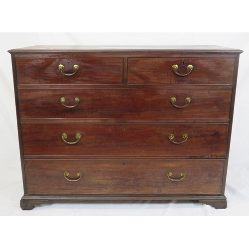 95 - Edwardian mahogany chest of 2 short and 3 long drawers with drop handles, on bracket feet