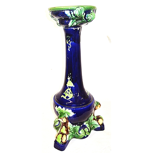 98 - Majolica style porcelain jardiniere stand with foliate decoration and shaped base
