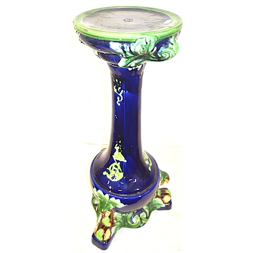 98 - Majolica style porcelain jardiniere stand with foliate decoration and shaped base