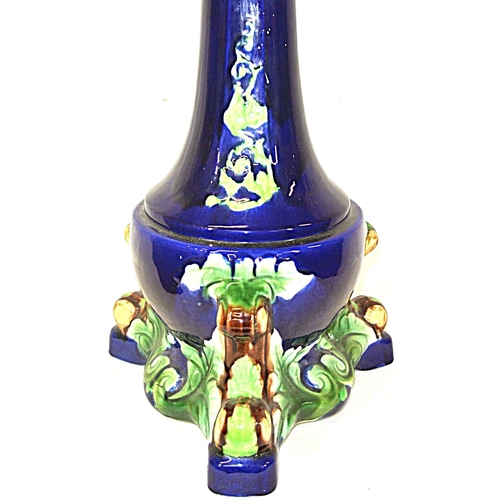 98 - Majolica style porcelain jardiniere stand with foliate decoration and shaped base