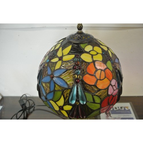 238 - Art deco style electric table lamp with multi-coloured panelled shade and shaped base