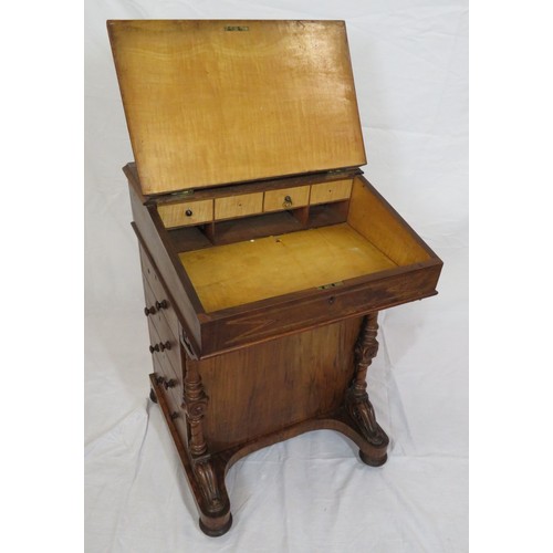 170 - Victorian inlaid walnut davenport with domed pen tray, lift-up lid with satinwood lined fitted inter... 