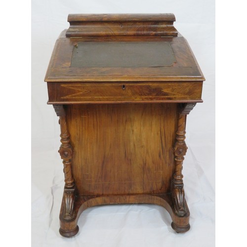 170 - Victorian inlaid walnut davenport with domed pen tray, lift-up lid with satinwood lined fitted inter... 