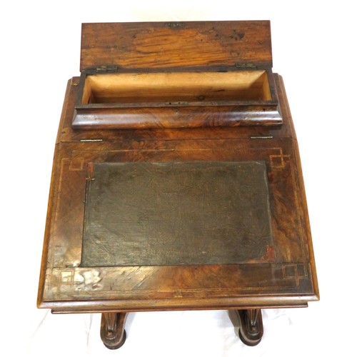 170 - Victorian inlaid walnut davenport with domed pen tray, lift-up lid with satinwood lined fitted inter... 