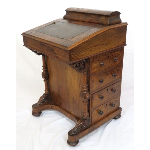 170 - Victorian inlaid walnut davenport with domed pen tray, lift-up lid with satinwood lined fitted inter... 