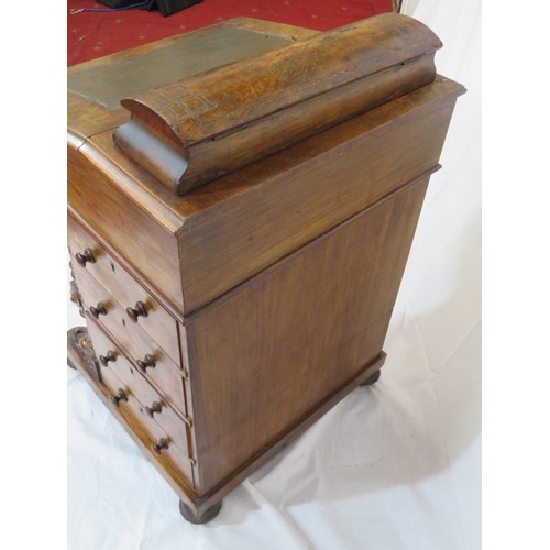 170 - Victorian inlaid walnut davenport with domed pen tray, lift-up lid with satinwood lined fitted inter... 