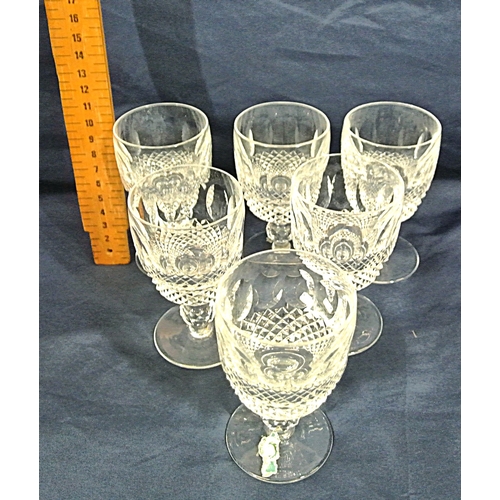 74 - Set of 6 Waterford Crystal cut glass Colleen pattern Port  with strawberry diamonds and knop stems
