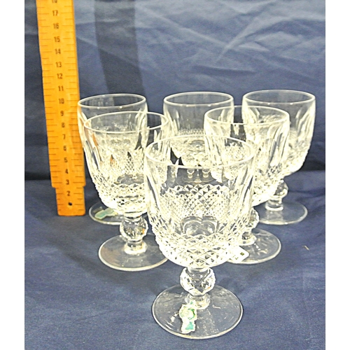 74 - Set of 6 Waterford Crystal cut glass Colleen pattern Port  with strawberry diamonds and knop stems