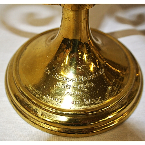 67 - 3 brass flower vases - a pair and one other