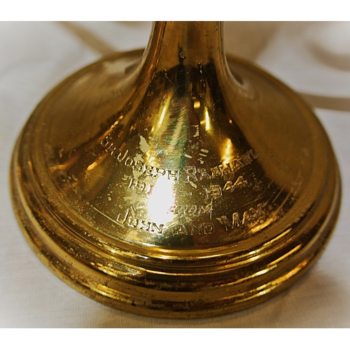 67 - 3 brass flower vases - a pair and one other