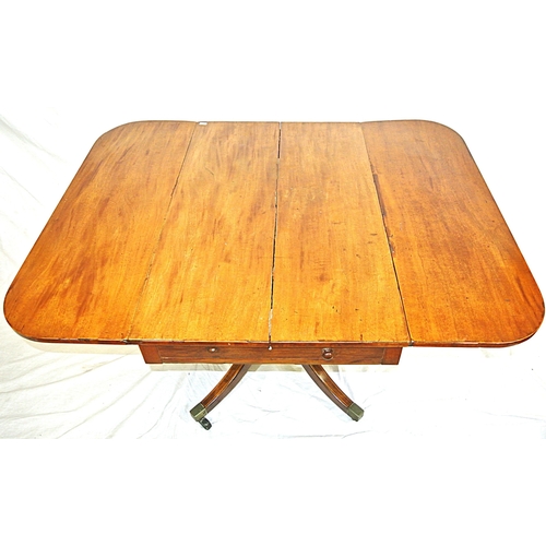 80 - Edwardian mahogany Pembroke table with drop leaves, frieze drawer, on turned column, on quadrapod wi... 