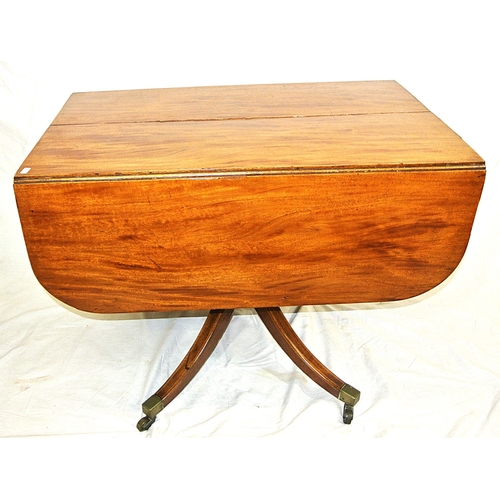 80 - Edwardian mahogany Pembroke table with drop leaves, frieze drawer, on turned column, on quadrapod wi... 