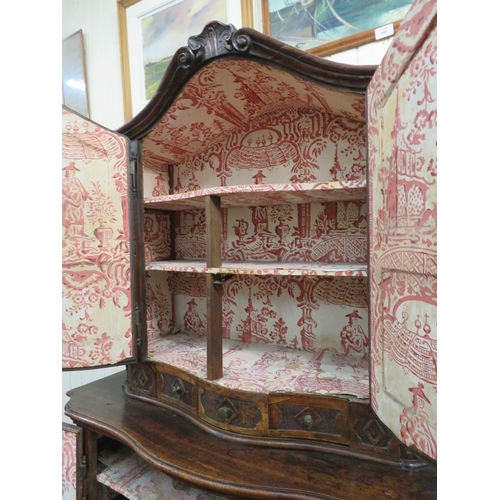 190 - Victorian walnut chest on chest with domed top, scroll decoration, serpentine panelled doors, shelve... 