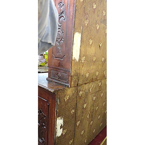 190 - Victorian walnut chest on chest with domed top, scroll decoration, serpentine panelled doors, shelve... 