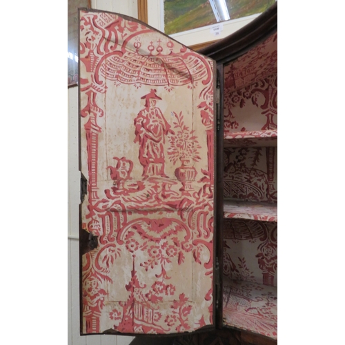 190 - Victorian walnut chest on chest with domed top, scroll decoration, serpentine panelled doors, shelve... 