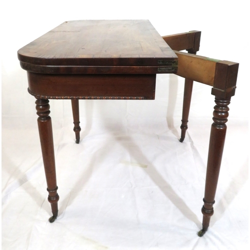 200 - Regency inlaid and crossbanded walnut card table with fold over top, gateleg supports, egg border, o... 