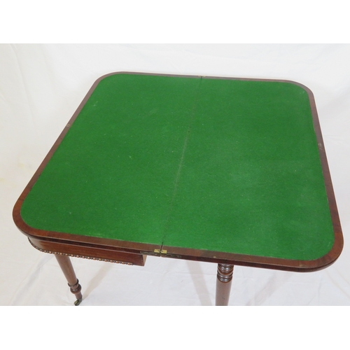 200 - Regency inlaid and crossbanded walnut card table with fold over top, gateleg supports, egg border, o... 