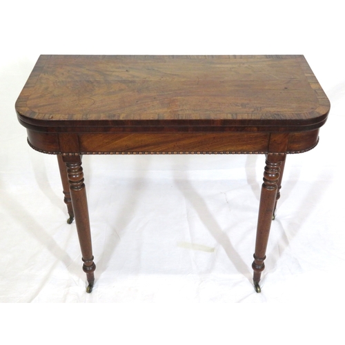 200 - Regency inlaid and crossbanded walnut card table with fold over top, gateleg supports, egg border, o... 