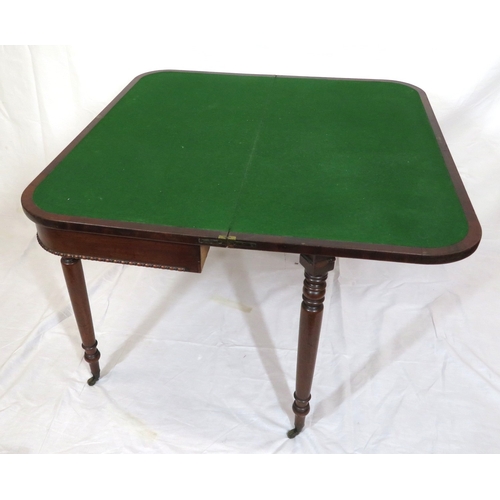 200 - Regency inlaid and crossbanded walnut card table with fold over top, gateleg supports, egg border, o... 