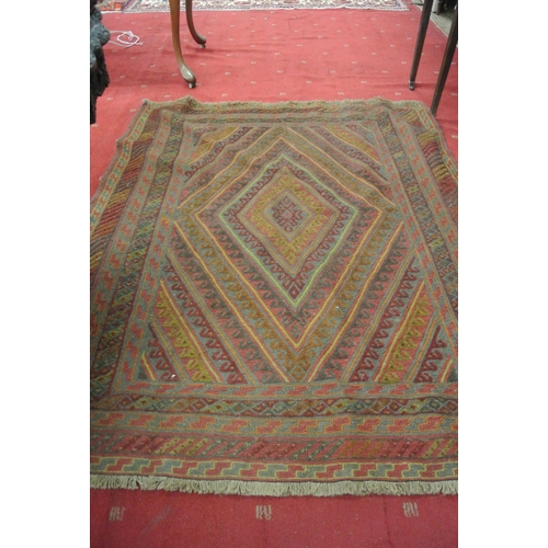 218 - Hand woven wool pile Afghan Mashwani kilim with embossed pattern