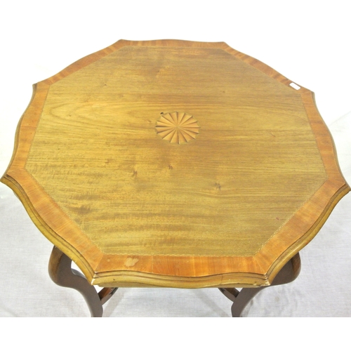 221 - Edwardian inlaid and crossbanded mahogany occasional table with wavy borders, shaped legs and stretc... 