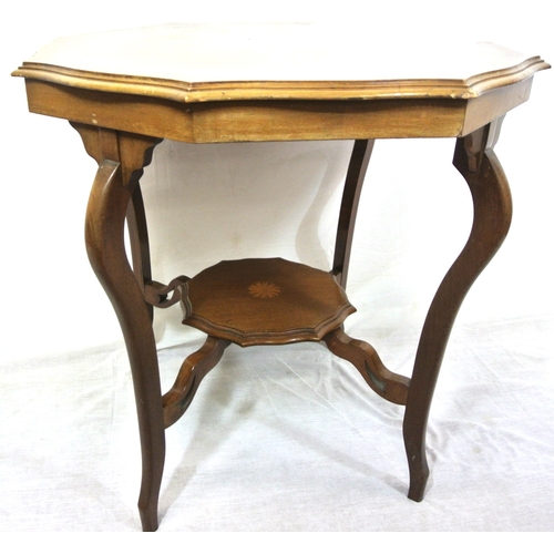 221 - Edwardian inlaid and crossbanded mahogany occasional table with wavy borders, shaped legs and stretc... 